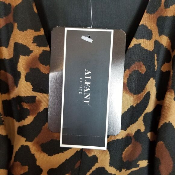 Alfani Women's Black/Brown Cheetah Leopard Silk Dress Size 4 Perite Pleated - Picture 8 of 8